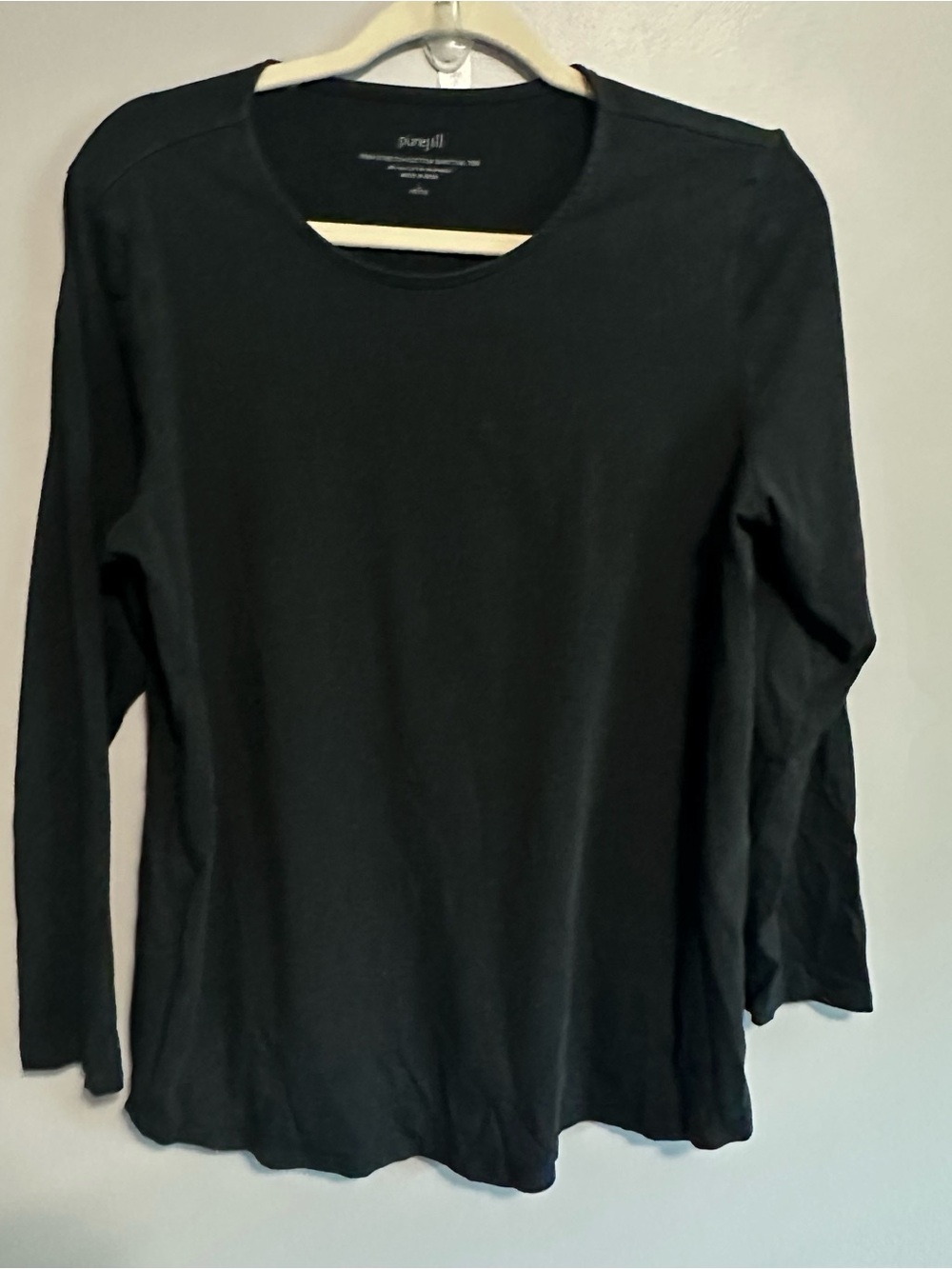 Pure Jill Pima Stretch Cotton Shirttail Tee Black Long Sleeve Petite Large